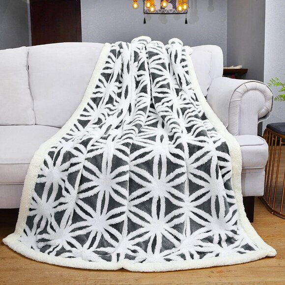 Sherpa Fleece Blanket | Soft Plush Throw | Dual-Sided Cozy Blanket | Light Gray - Picture 2 of 2